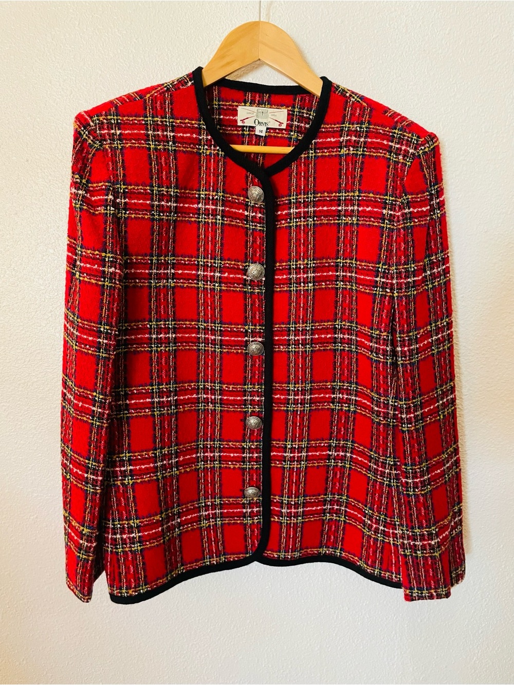 Vintage Orvis Wool Tweed Blazer: 70s Red Plaid Jacket, USA Made Size 14 Buttons